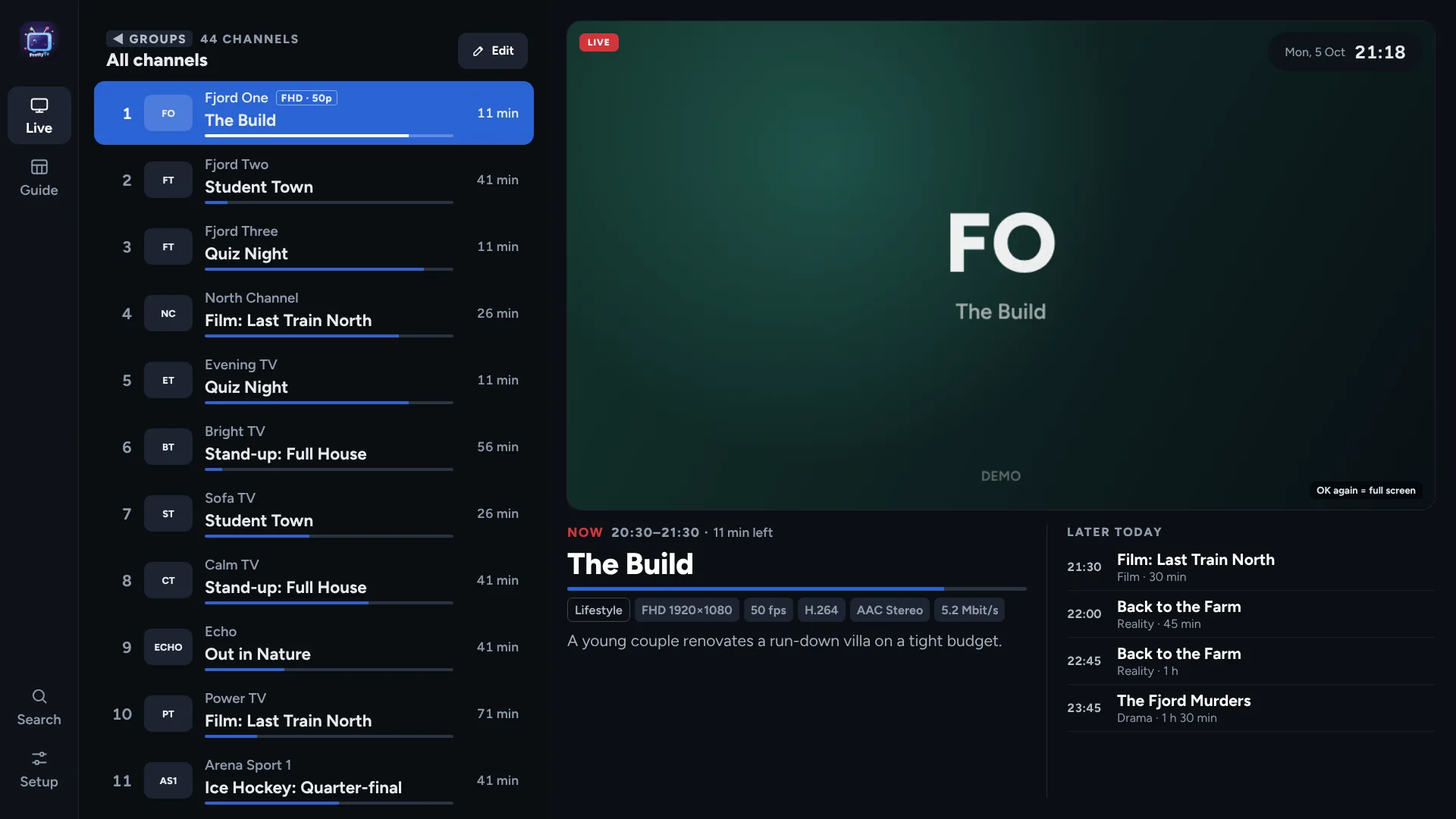 Channel list with live preview